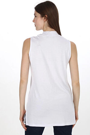 Viskon Kolsuz Tunik -Beyaz