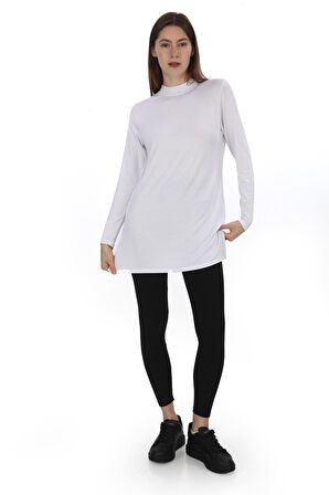 Viskon Dik Yaka Tunik -Beyaz