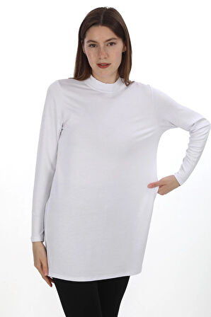 Viskon Dik Yaka Tunik -Beyaz