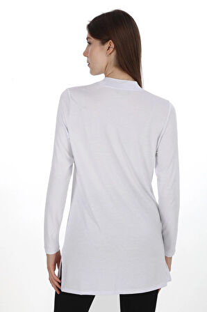 Viskon Dik Yaka Tunik -Beyaz