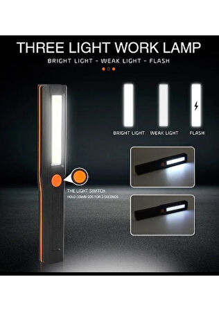 3 Fonksiyonlu Kamp ve El Feneri Flaşör Modlu Mıknatıslı Cob LED Işıldak