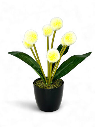 Yapay Çiçek Sarı Pompon Siyah Saksıda Dekoratif Yapay Çiçek 30*20cm