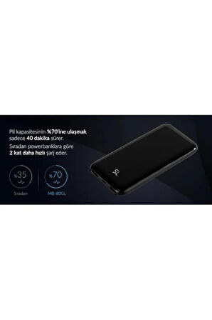 8000 Mah Glossy Taşınabilir Powerbank 1. Sınıf Polimer Batarya 5V 2A LCD Gösterge Cam Görünüm