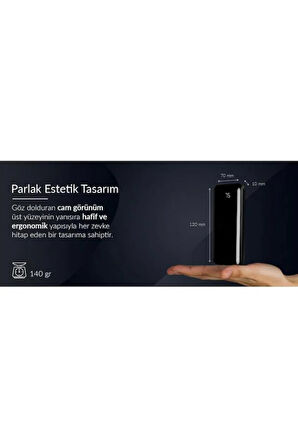 8000 Mah Glossy Taşınabilir Powerbank 1. Sınıf Polimer Batarya 5V 2A LCD Gösterge Cam Görünüm