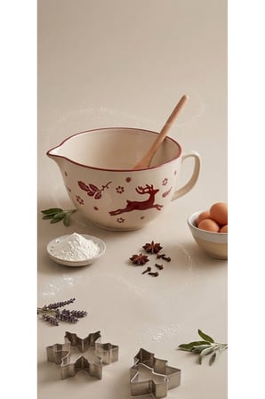 Geyik Detaylı Bej Karıştırma Kasesi Seti (Kaşık ve Kalıplar dahildir)