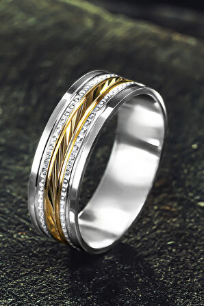 Erkek Gümüş Alyans – Altın Kaplama Çapraz Desenli Özel Tasarım Şık Erkek Yüzük