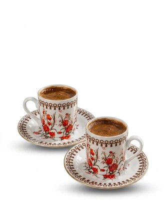 Çiçek Desenli Türk Kahvesi Fincan Takımı 2 Kişilik, Vintage Kahve Fincanı Seti