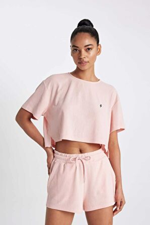 DeFactoFit Cropped Fit Bisiklet Yaka Sporcu Ribana Kısa Kollu Tişört A9916AX24SMPN243