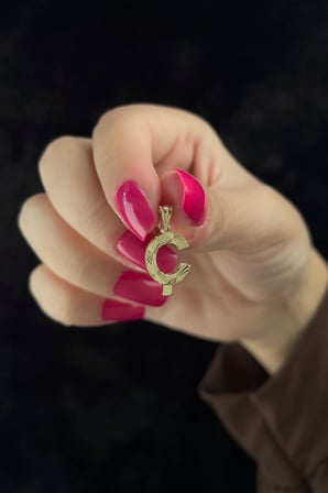 14 Ayar Altın Mini Shine Kolye Ucu Ç Harfi