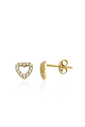 14 Ayar Altın Swarovski Taşlı Kalp Küpe