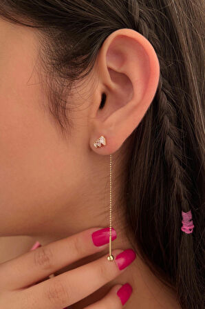 14 Ayar Altın Süzme Tria Zincirli Tragus Küpe