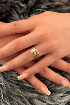 14 Ayar Altın Taşlı F Harfli Yüzük