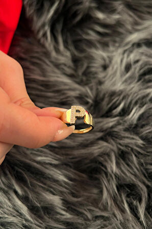 14 Ayar Altın Taşlı P Harfli Yüzük