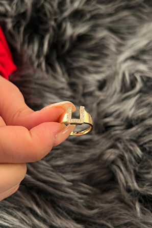 14 Ayar Altın Taşlı U Harfli Yüzük