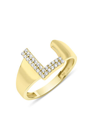 14 Ayar Altın Taşlı L Harfli Yüzük