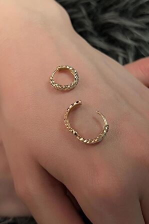 14 Ayar Altın Işıltılı Halka Küpe 4