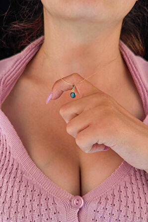 14 Ayar Altın Hayalet Zincir Mavi Gözlü Nazar Kolye