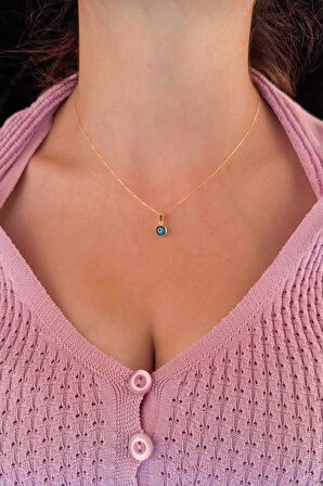 14 Ayar Altın Hayalet Zincir Mavi Gözlü Nazar Kolye