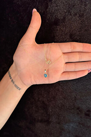 14 Ayar Altın Hayalet Zincir Mavi Gözlü Nazar Kolye