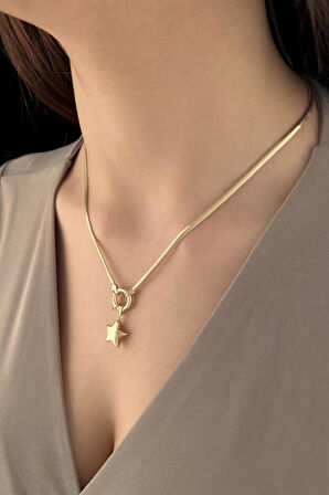 14 Ayar Altın Yıldız Detaylı İtalyan Balıksırtı Kolye