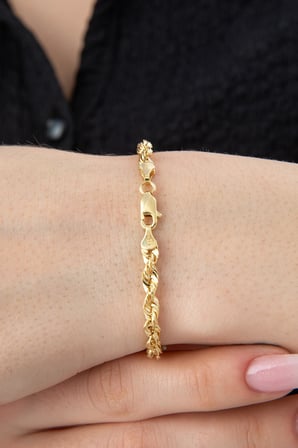 14 Ayar Altın Işıltılı Burgu Halat Zincir Bileklik 3.90 mm