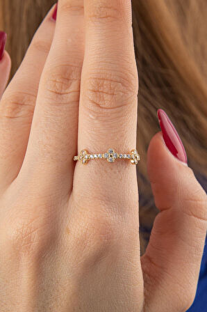 14 Ayar Altın Taşlı Papatya Yüzük