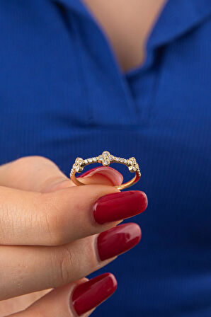 14 Ayar Altın Taşlı Papatya Yüzük