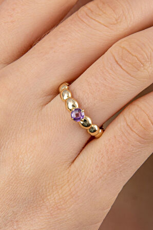14 Ayar Altın Ametist Taşlı Bombeli Yüzük