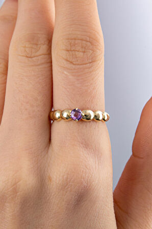 14 Ayar Altın Ametist Taşlı Bombeli Yüzük