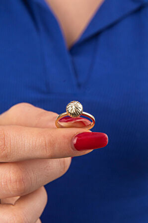 14 Ayar Altın Işıltılı Topçuk Yüzük 4