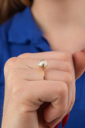 14 Ayar Altın Işıltılı Topçuk Yüzük 4