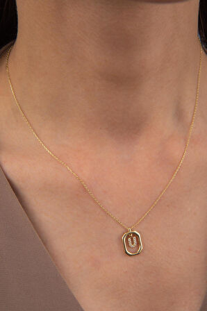 14 Ayar Altın Taşlı U Harf Kolye