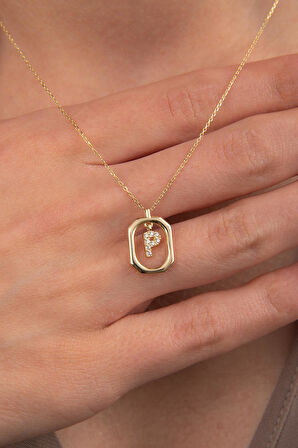 14 Ayar Altın Taşlı P Harf Kolye