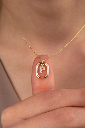 14 Ayar Altın Taşlı P Harf Kolye