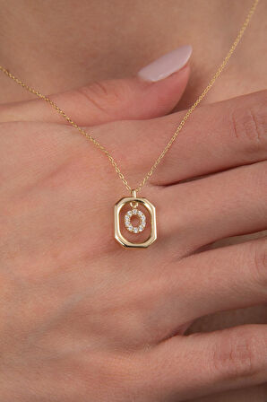 14 Ayar Altın Taşlı O Harf Kolye