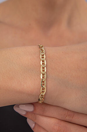 14 Ayar Altın Barlı Valentino Zincir Bileklik 5 mm