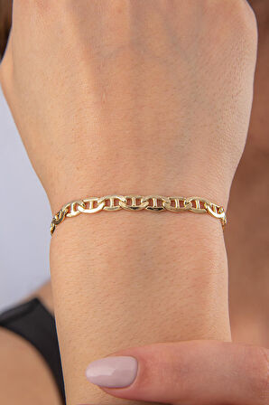 14 Ayar Altın Barlı Valentino Zincir Bileklik 5 mm