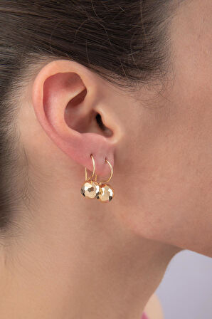 14 Ayar Altın Kalemli Midi Top Küpe