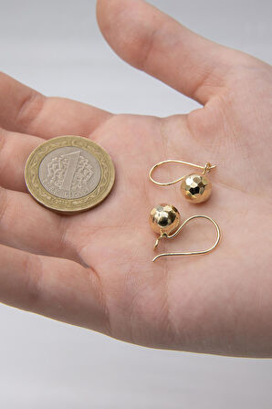 14 Ayar Altın Kalemli Midi Top Küpe