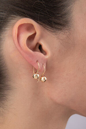 14 Ayar Altın Kalemli Mini Top Küpe