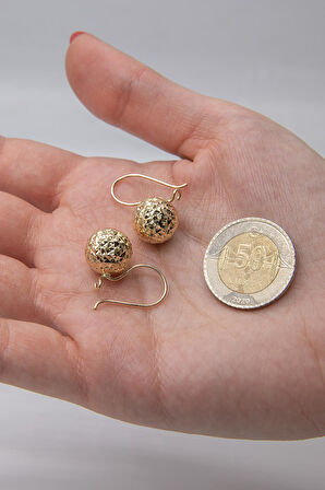 14 Ayar Altın Kristal Büyük Top Küpe