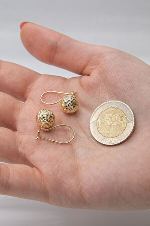 14 Ayar Altın Kristal Orta Top Küpe