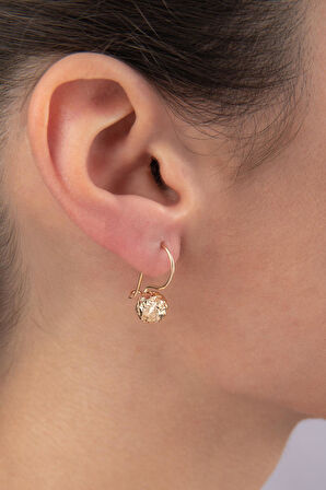 14 Ayar Altın Kristal Midi Top Küpe