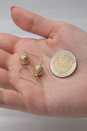 14 Ayar Altın Kristal Midi Top Küpe