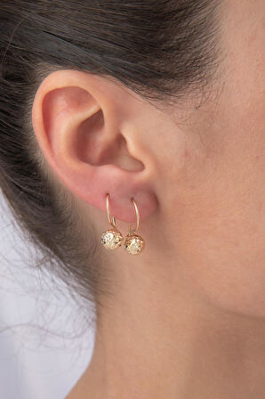 14 Ayar Altın Kristal Mini Top Küpe