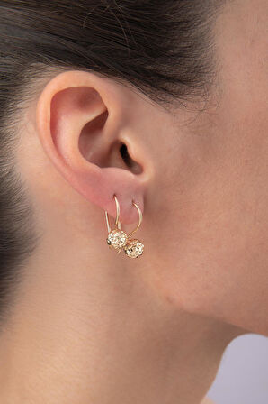 14 Ayar Altın Kristal Mini Top Küpe