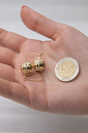 14 Ayar Altın Kalem İşlemeli Büyük Top Küpe