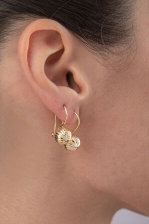 14 Ayar Altın Kalem İşlemeli Midi Top Küpe