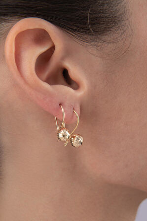 14 Ayar Altın Kalem İşlemeli Mini Top Küpe