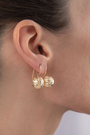 14 Ayar Altın Düz Kalemli Büyük Top Küpe